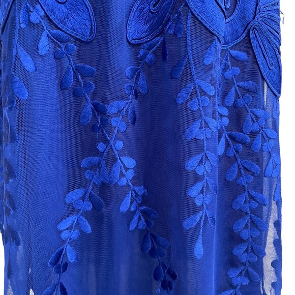 Sue Wong Blue Embroidered Mesh Cocktail Dress Size 10 Elegant Formal Wedding - Picture 9 of 13